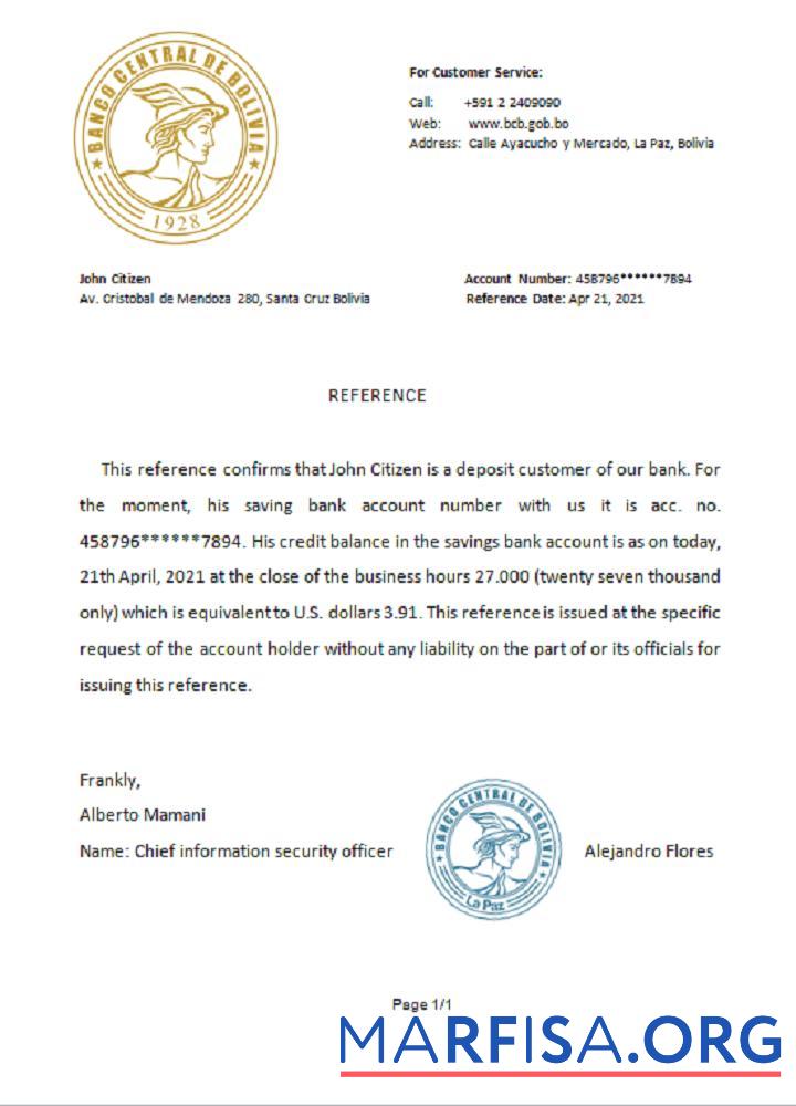 Realistic Bolivia Banco Central de Bolivia reference example